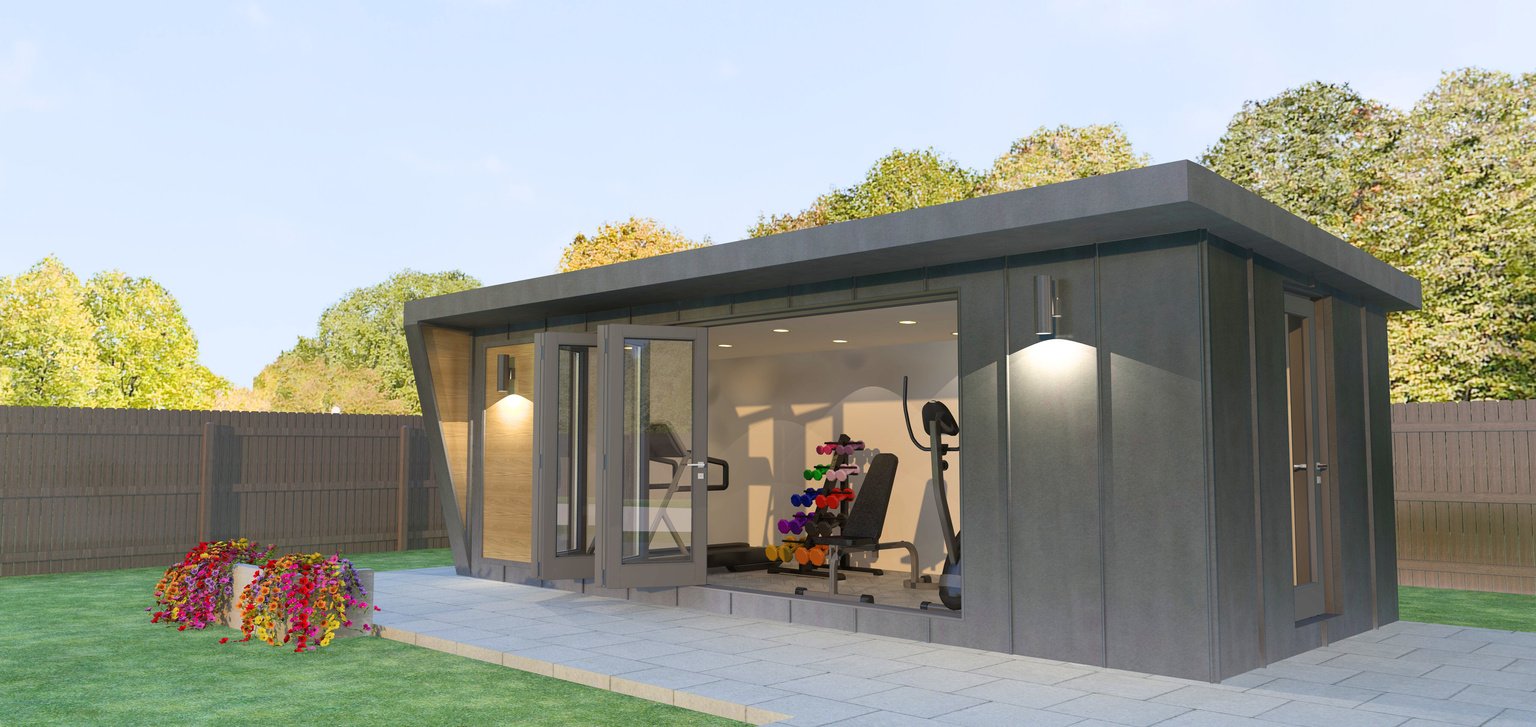 a garden room gym, yoga studio 